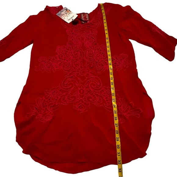 NWT Johnny Was Arlene appliqué Red Lace Tunic top with scoop neck 3/4 sleeves - Picture 10 of 16